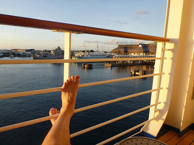 Resting weary tootsies after day touring Tahiti