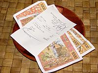 Paying the bill for lunch with local currency