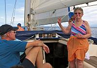 Anne gives a peace symbol